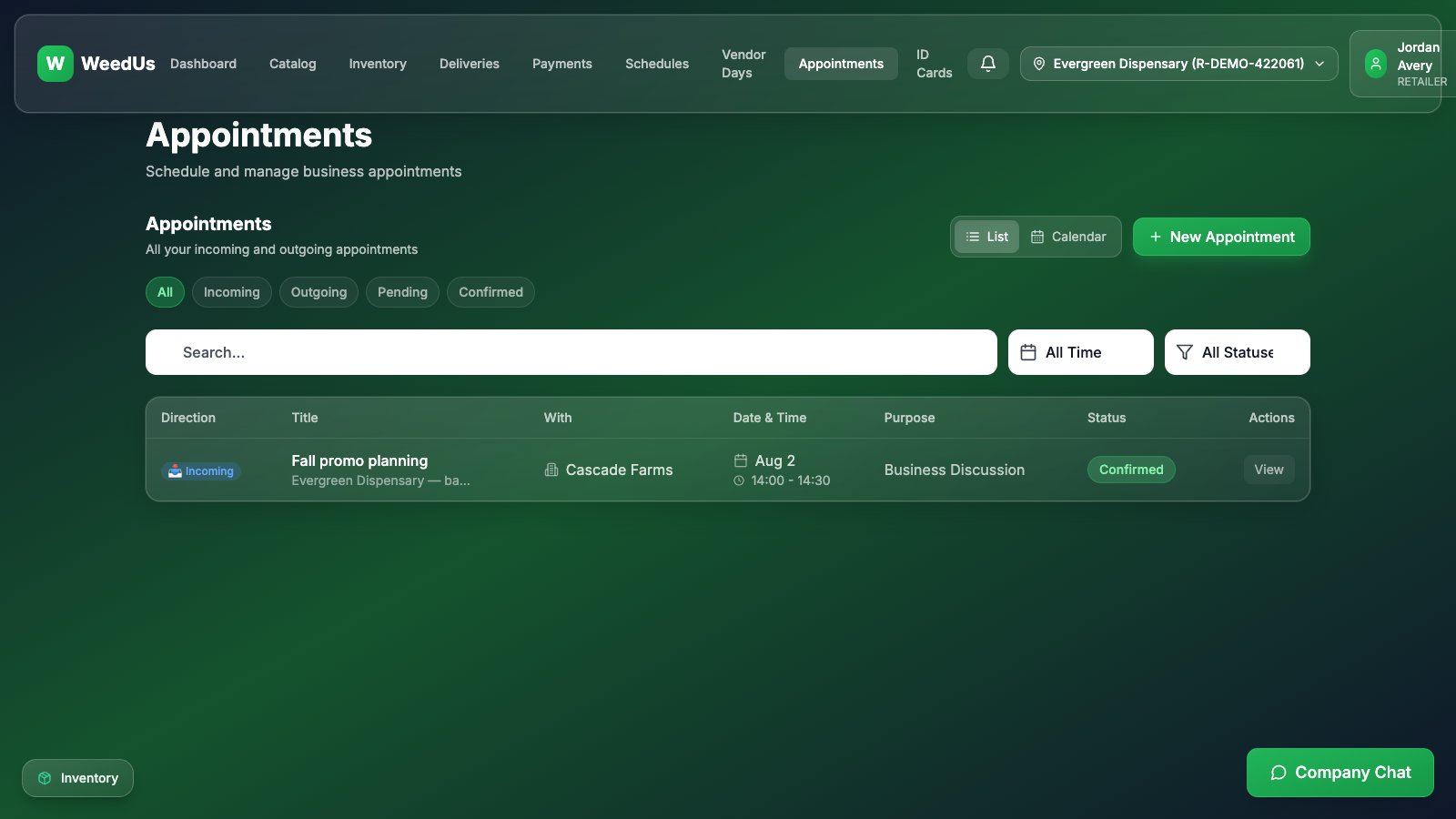 Appointments page