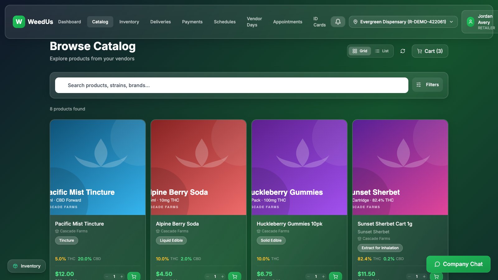 Retailer catalog grid with vendor products