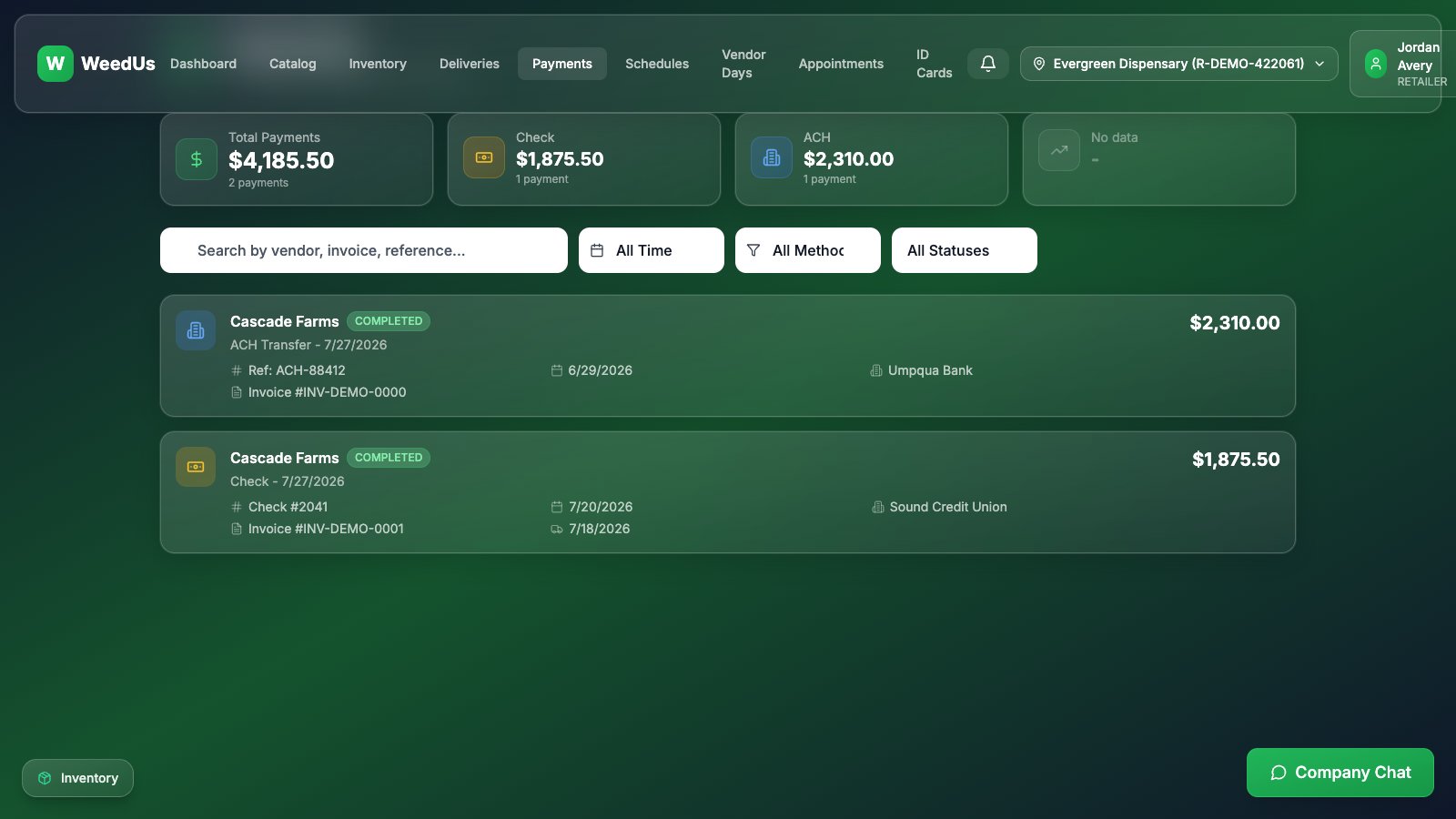 Payment history page