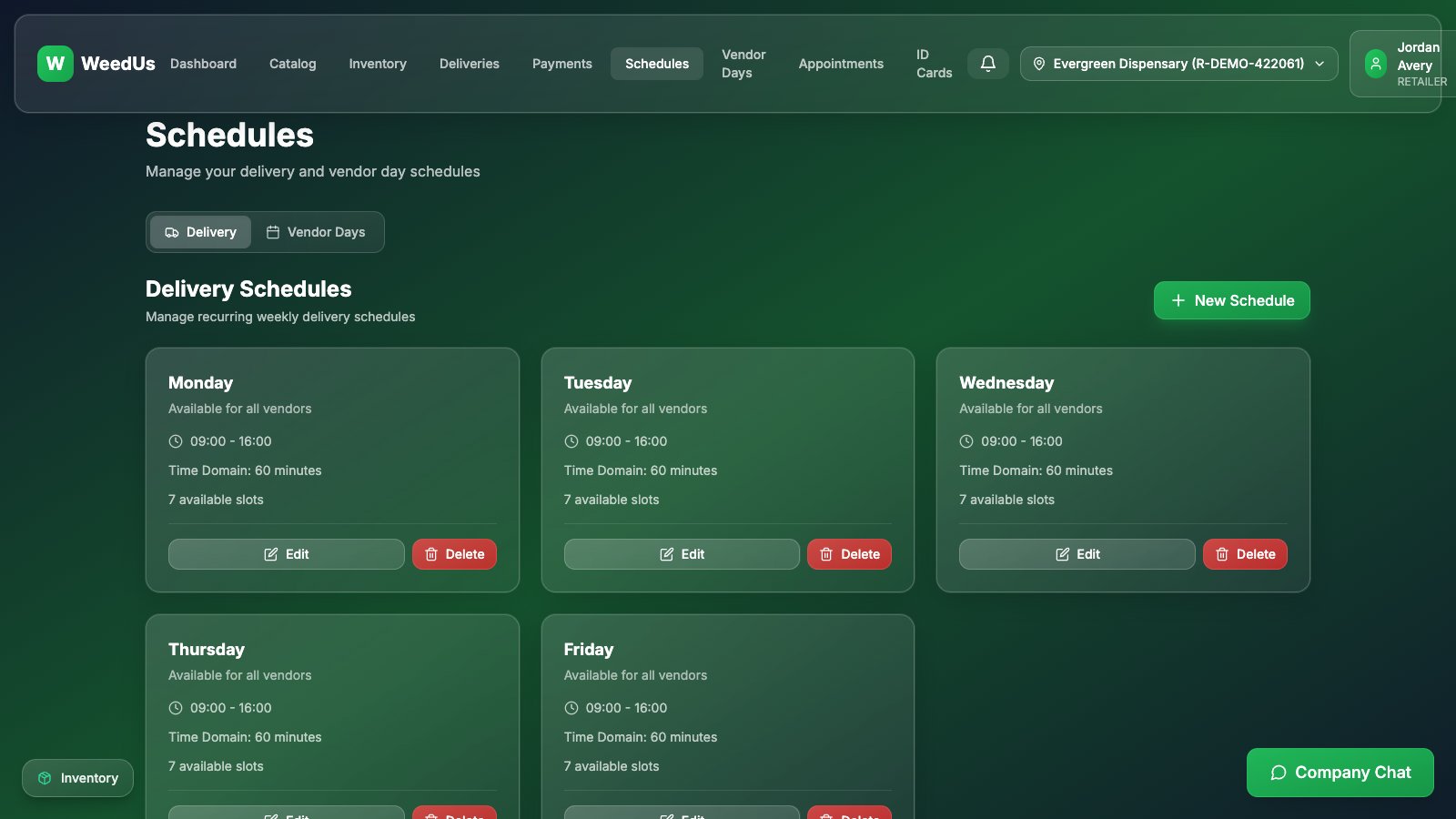 Delivery schedule manager