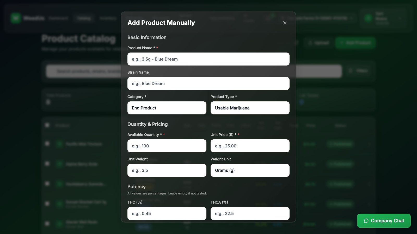 Manual product form