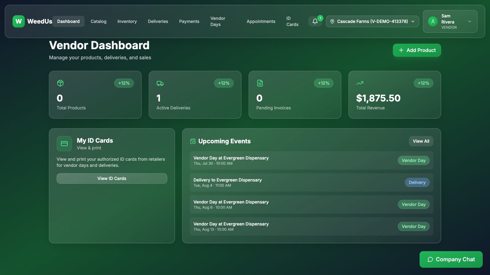 Vendor dashboard