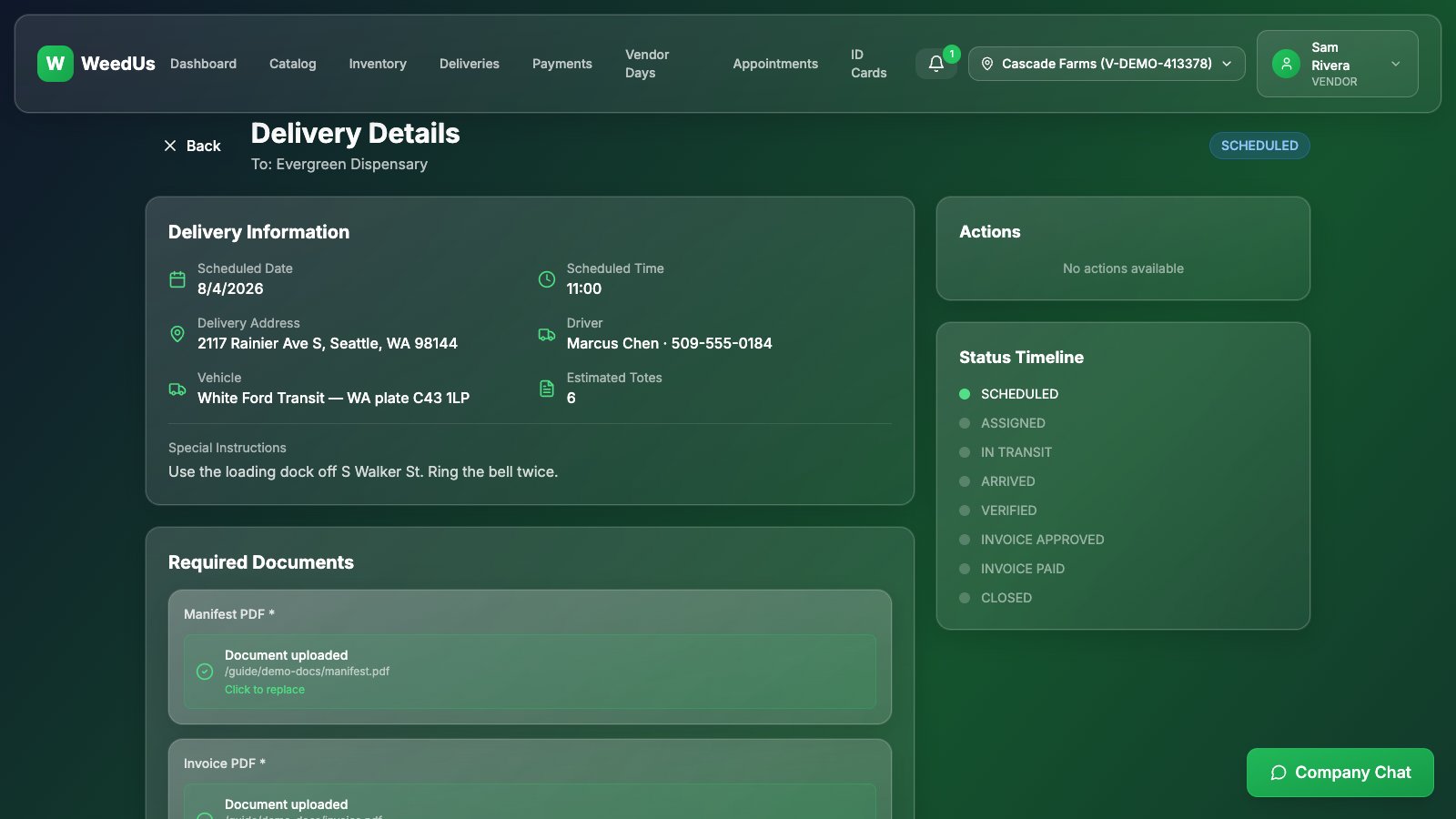 Delivery detail as vendor