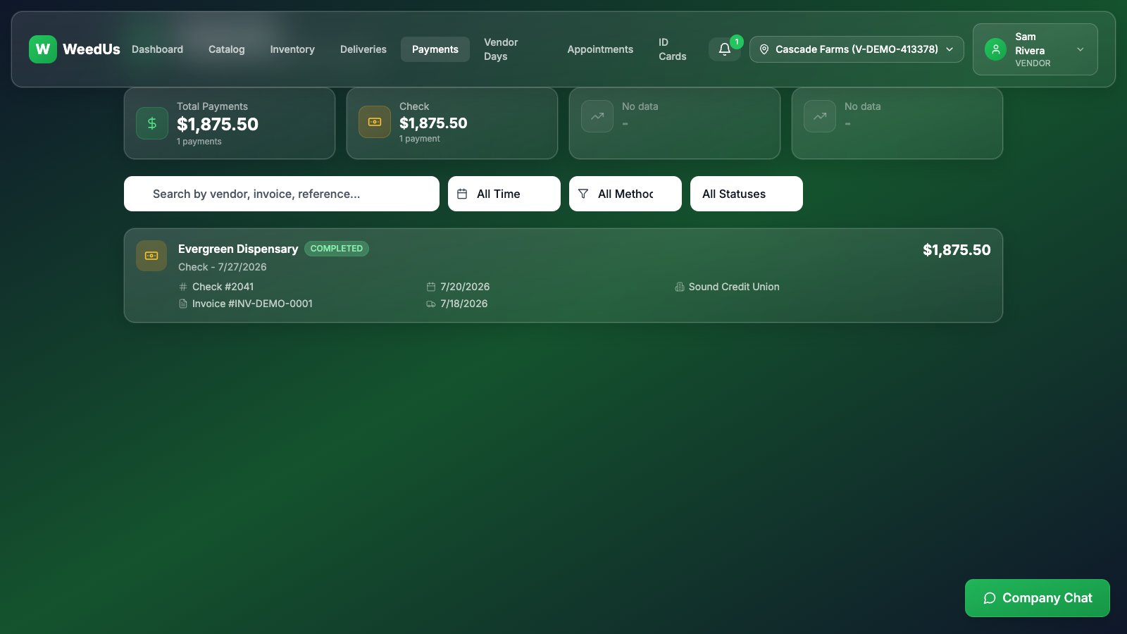 Vendor payment history